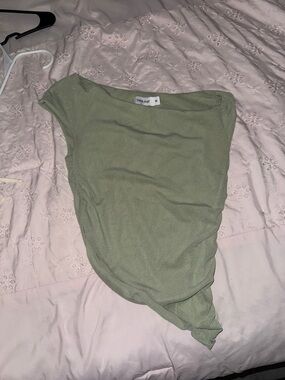 Tiger Mist Olive Green One-Shoulder Asymmetric Tank